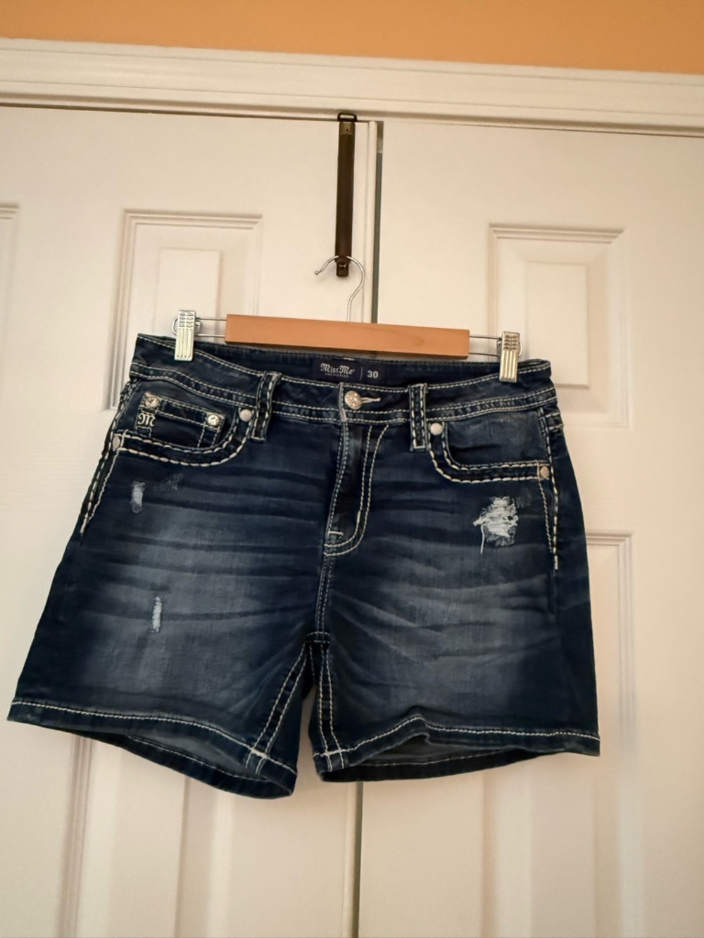 Miss Me Faded Dark Blue Distressed Denim Shorts